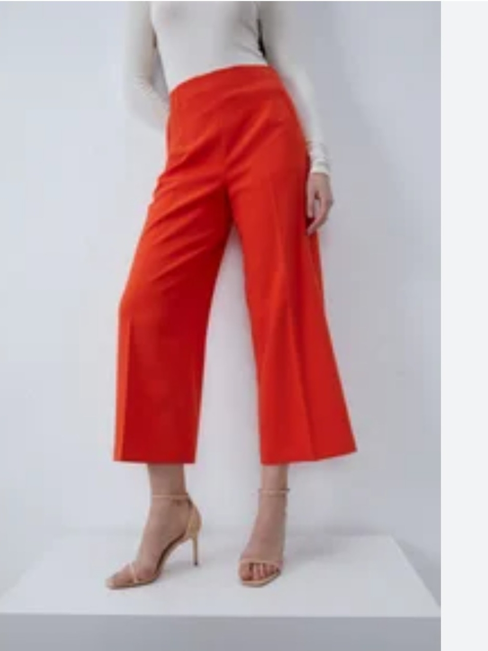 Les Copains Cropped Wide-Leg Pants in Vibrant Orange Size M
